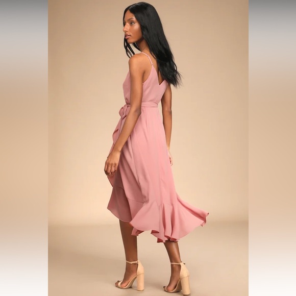 Manhattan Moment Mauve Ruffled Midi Wrap Dress Lulus - Picture 5 of 5